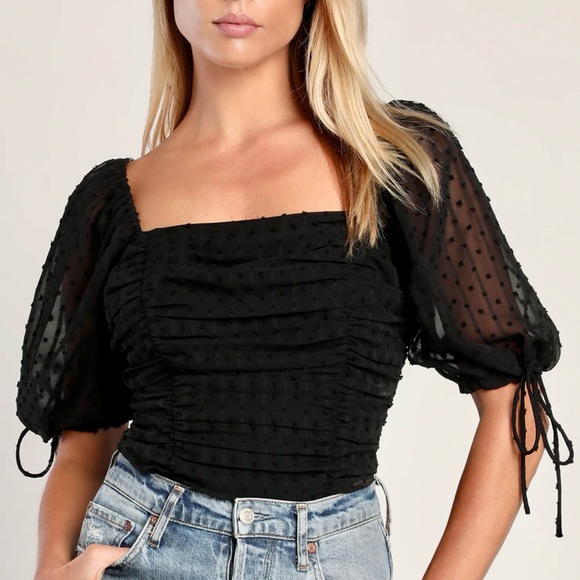 Lulu's Think of Me Swiss Dot Ruched Bodysuit in Black Brand New with Tags! - Picture 6 of 16